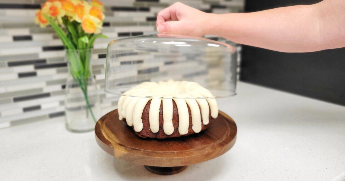 Large Wooden Cake Stand w/ Glass Dome