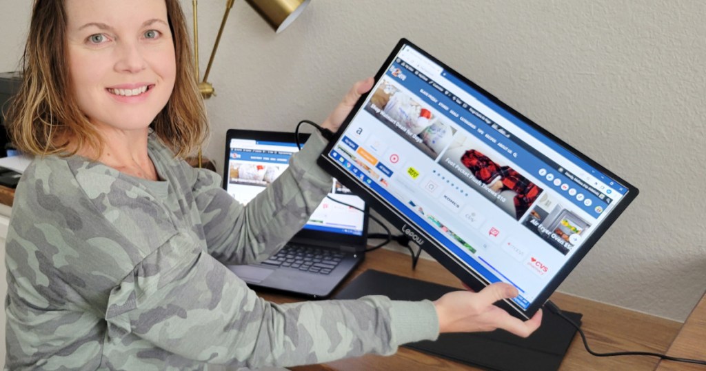 woman with portable monitor