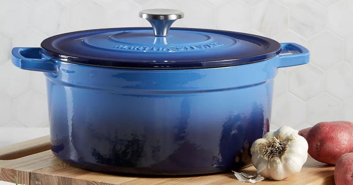 Martha Stewart 6qt dutch oven in sapphire blue enamel