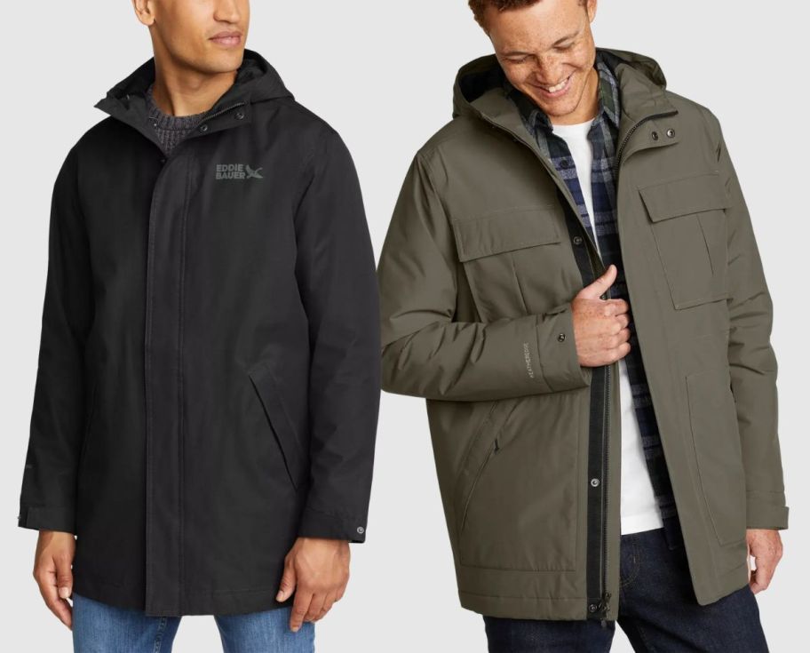 two male models wearing eddie bauer outerwear