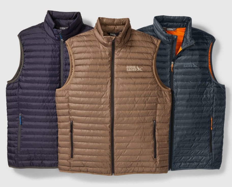 three eddie bauer down vests