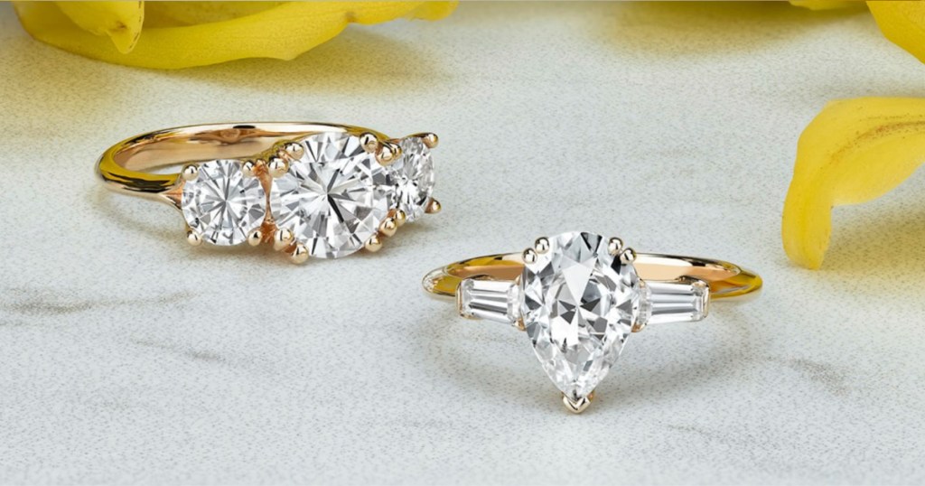 Moissanite Stone Rings in 14K Yellow Gold