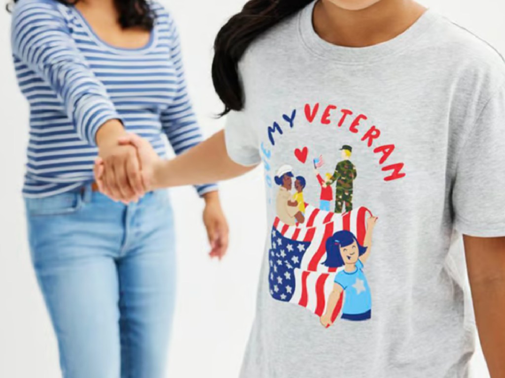 little girl wearing Love My Veteran T Shirt 