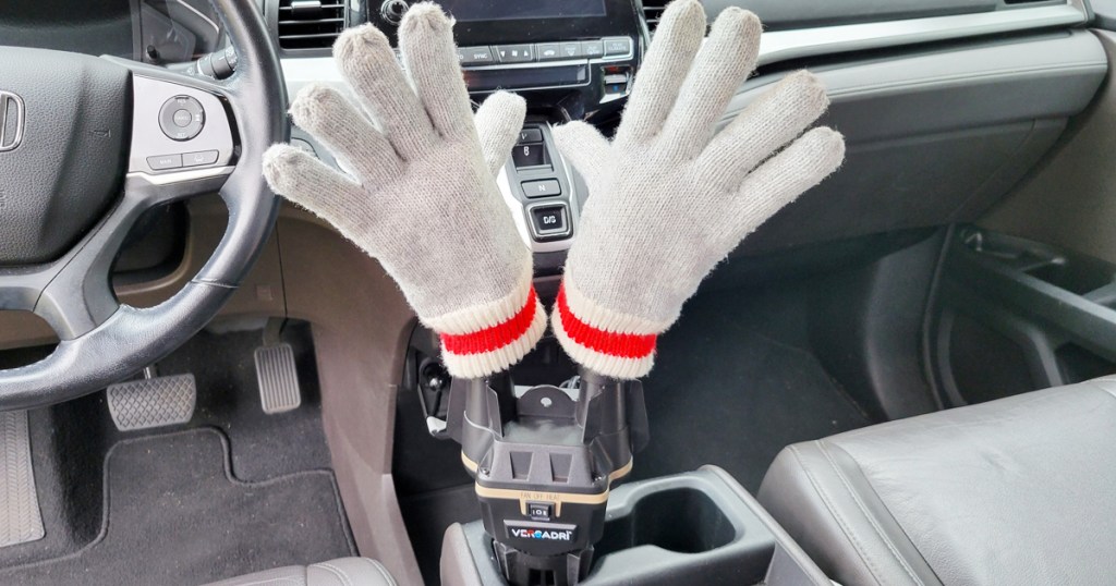 gloves on a boot dryer in car