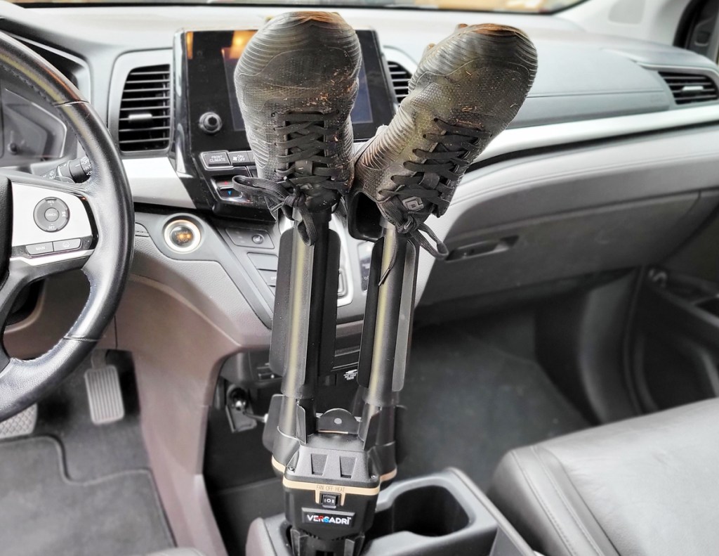 cleats on boot dryer in car