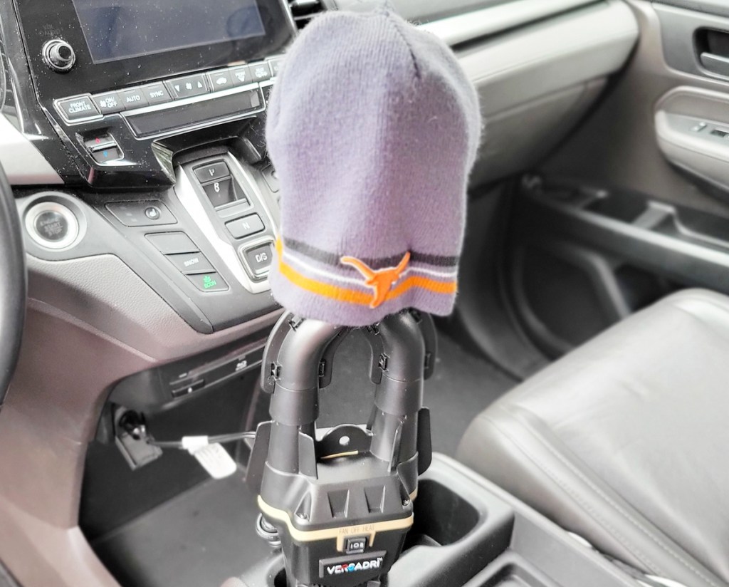 hat on a boot dryer in car