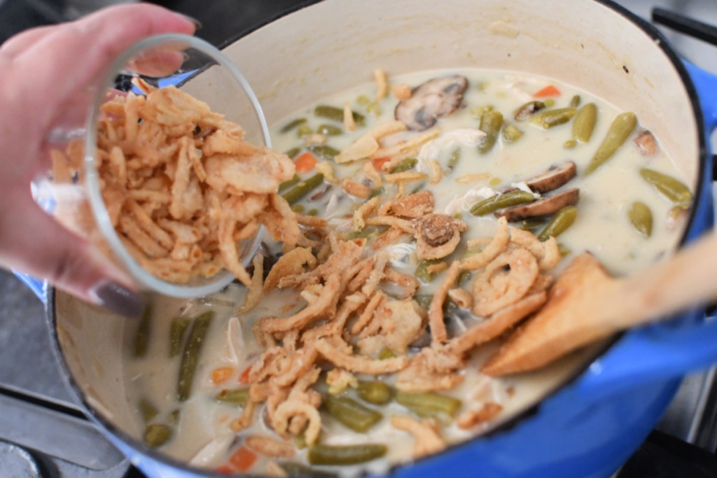 adding crispy onions to soup