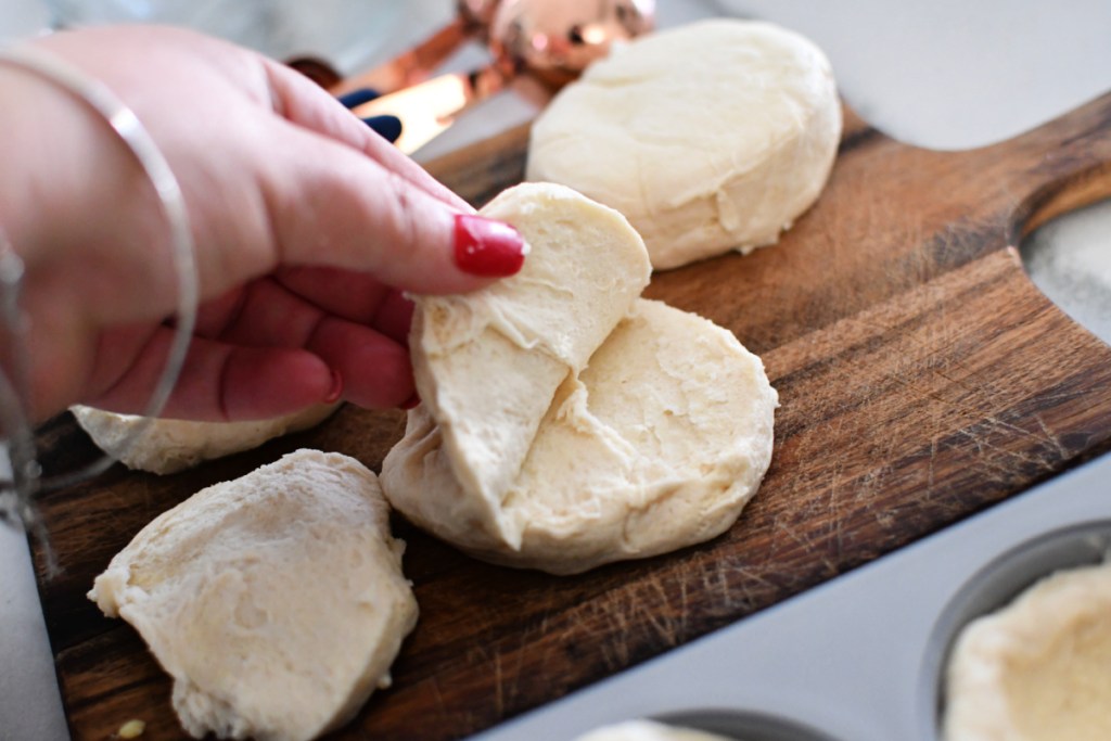 cutting biscuits in half