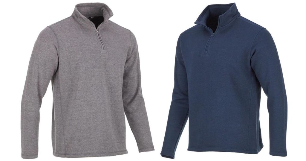 gray and blue Eddie Bauer Men's ¼ Zip Pullover