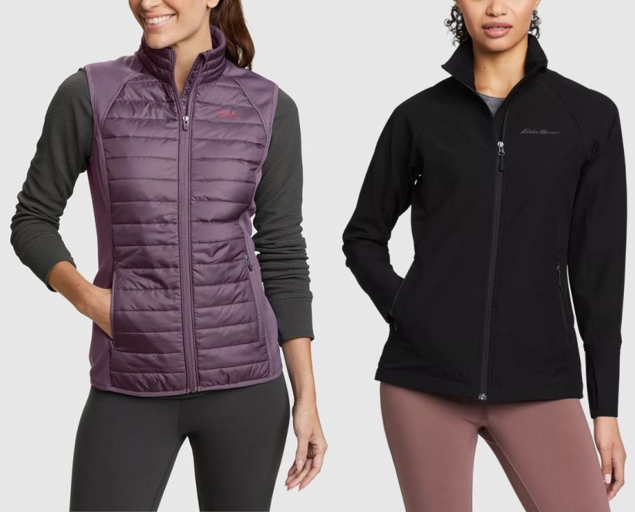 two models wearing eddie bauer womens outerwear