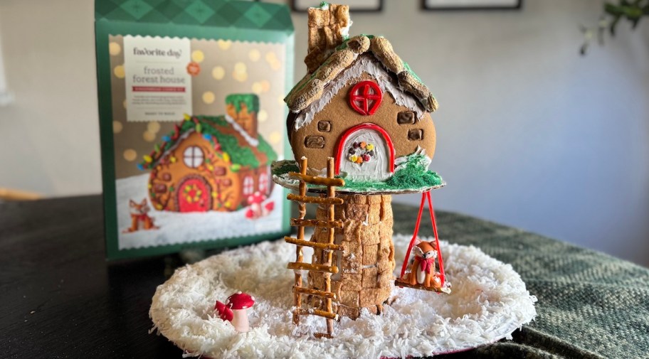 gingerbread house treehouse kit on table with box