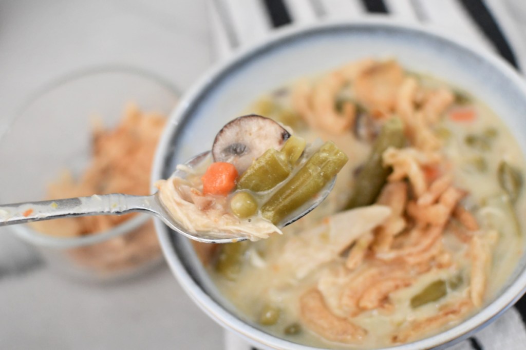 spoon with green bean soup