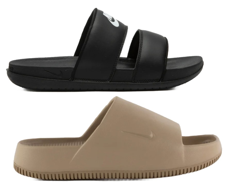 black and tan nike slides