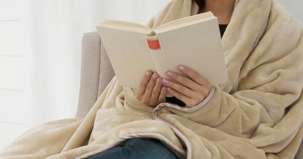 woman with weighted blanket