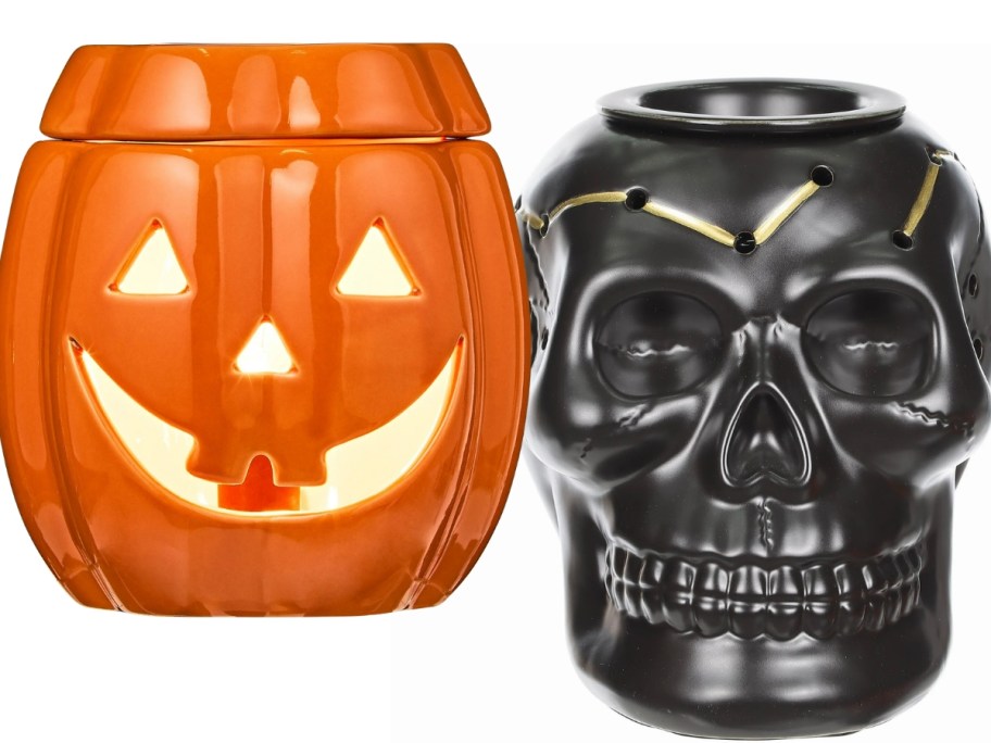 orange jackolantern wax warmer and black skull wax warmer