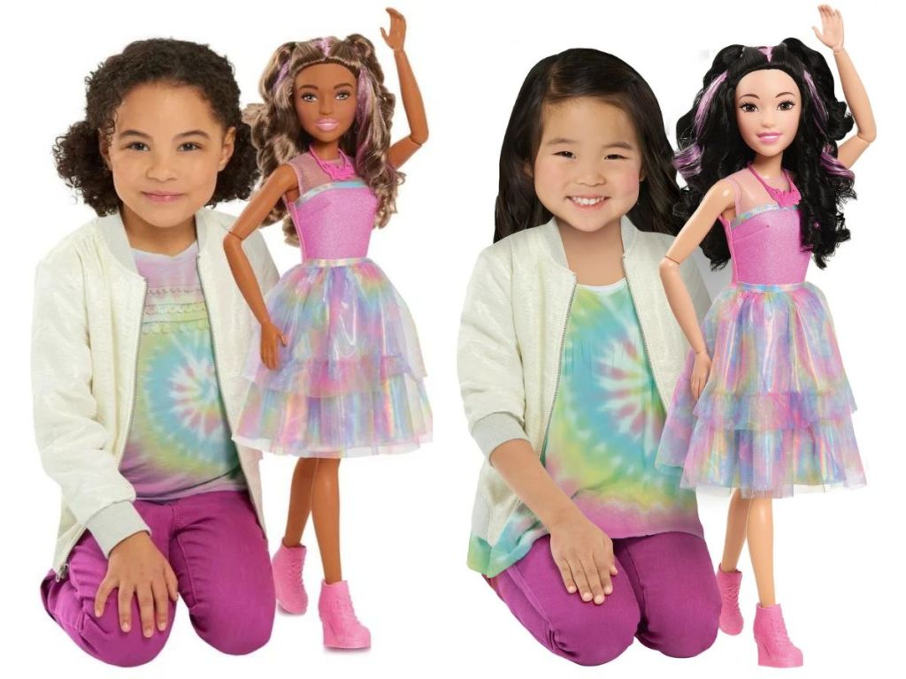 28-Inch Tie Dye Style Barbie Dolls next to little girls