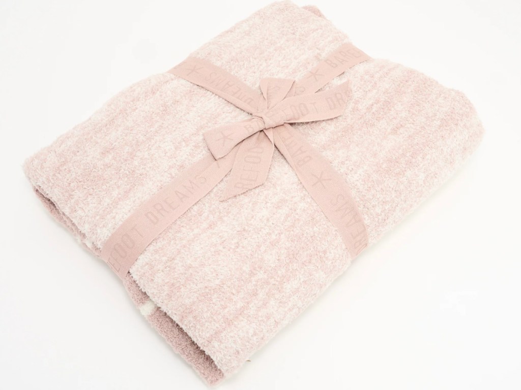 pink barefoot dreams blanket with ribbon