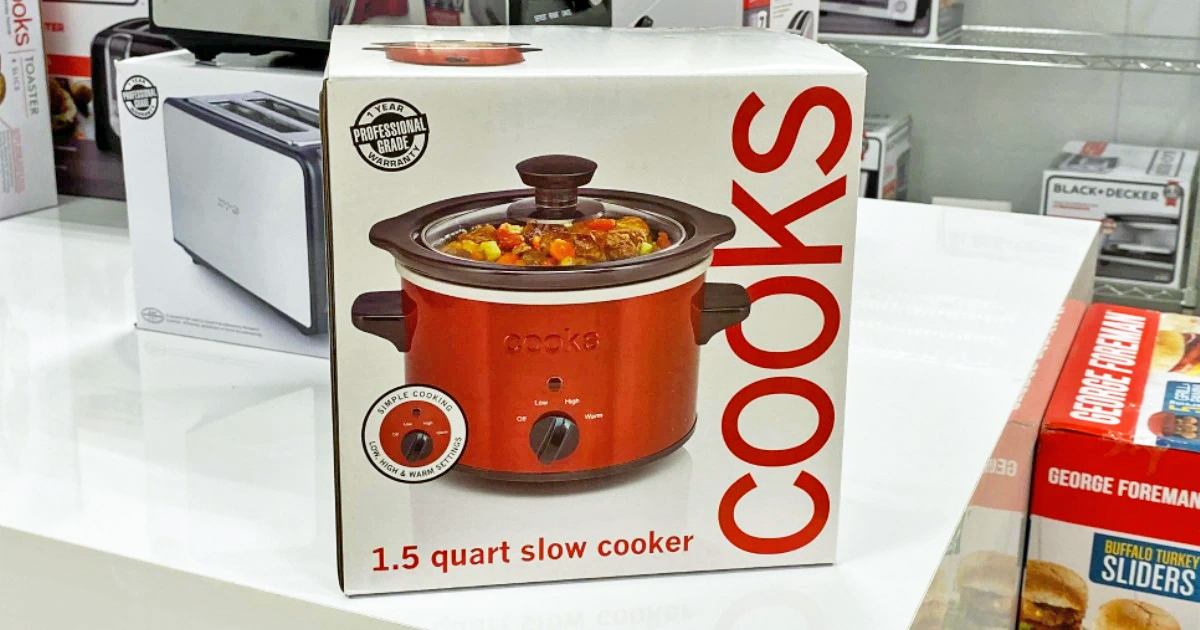 Cooks 1.5 Quart Slow Cooker box on shelf