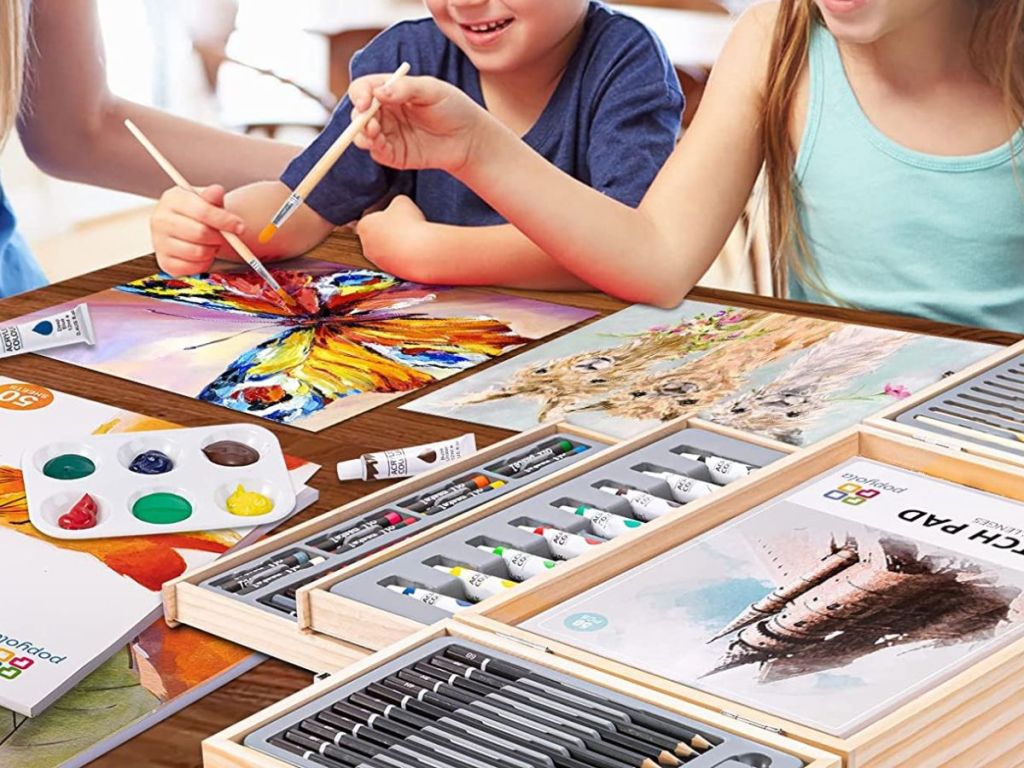 kids using an art set