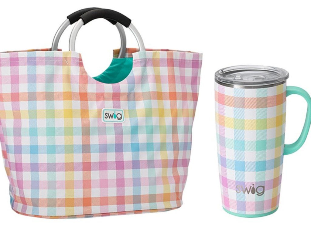 Plaid Swig Tote and Matching Travel Mug