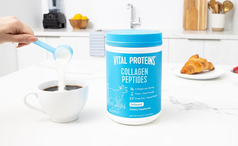 Vital Proteins Collagen Peptides jar on kitchen counter