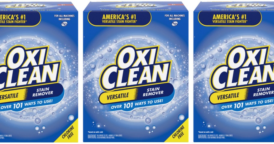 three side by side stock images of oxi clean stain remover boxes