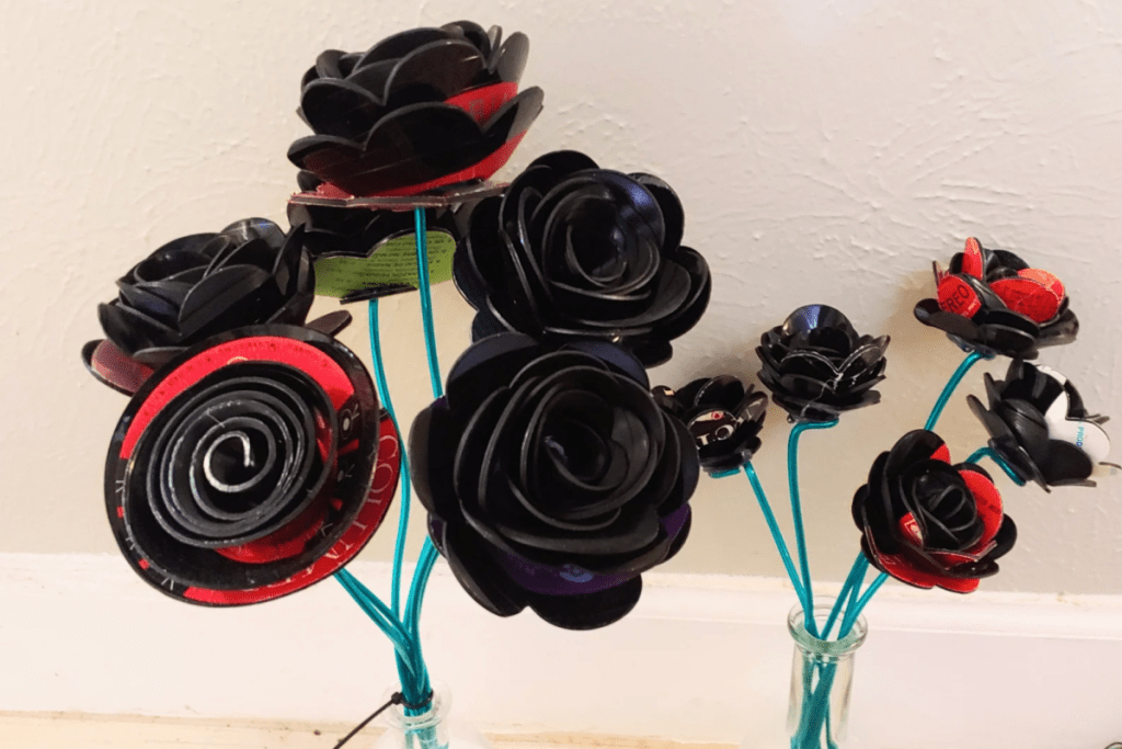 vinyl records flowers