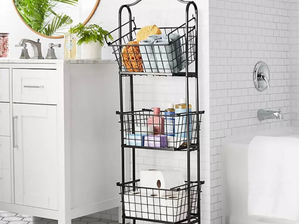 3 tier basket stand in bathroom