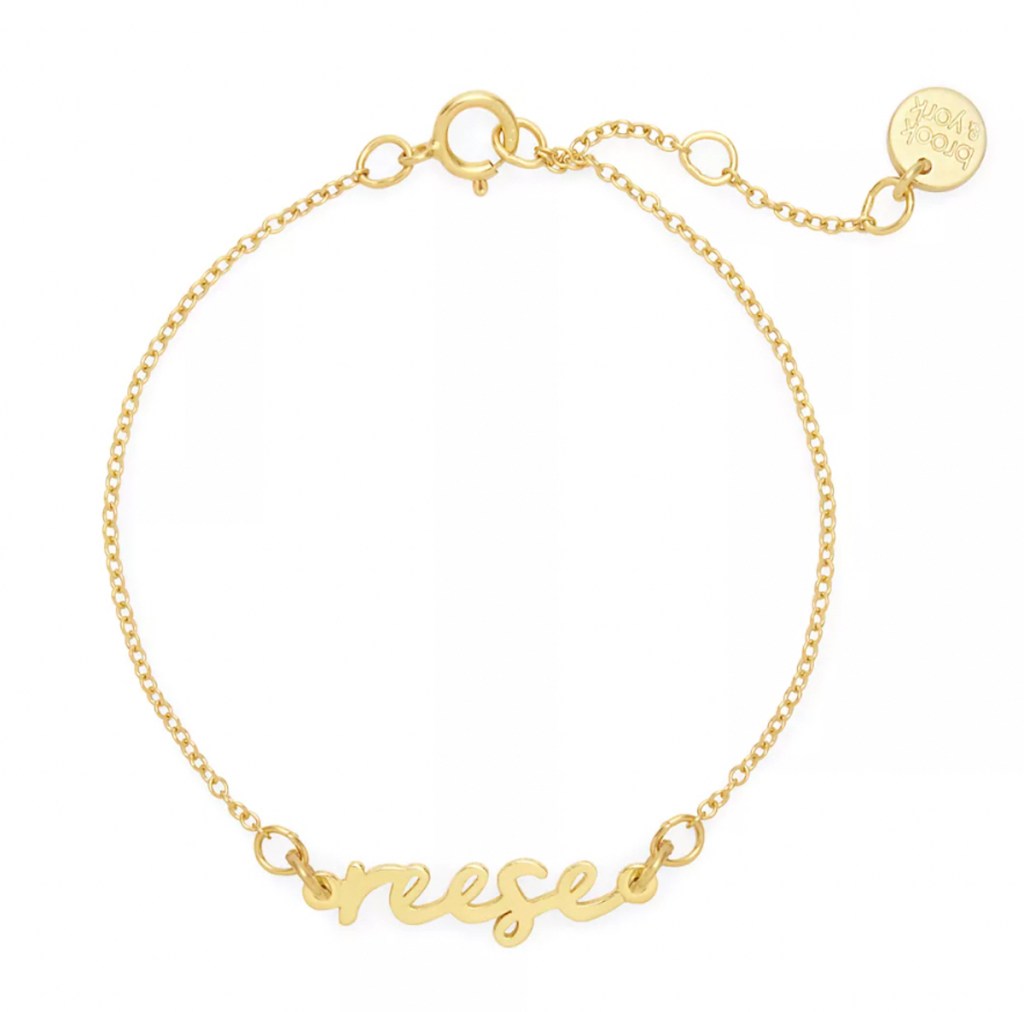 white stock photo of gold reese name bracelet