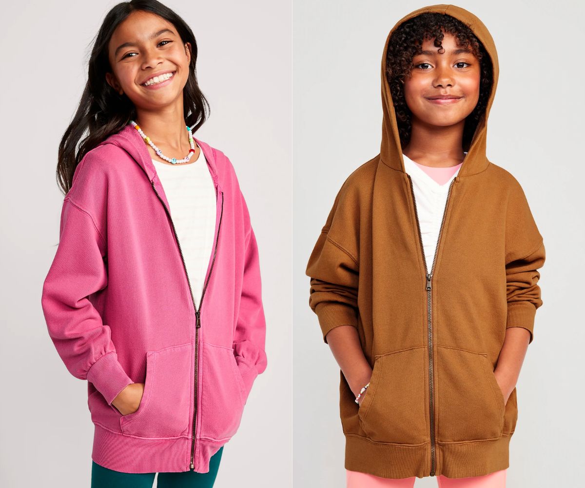 French Terry Zip Tunic Hoodie for Girls