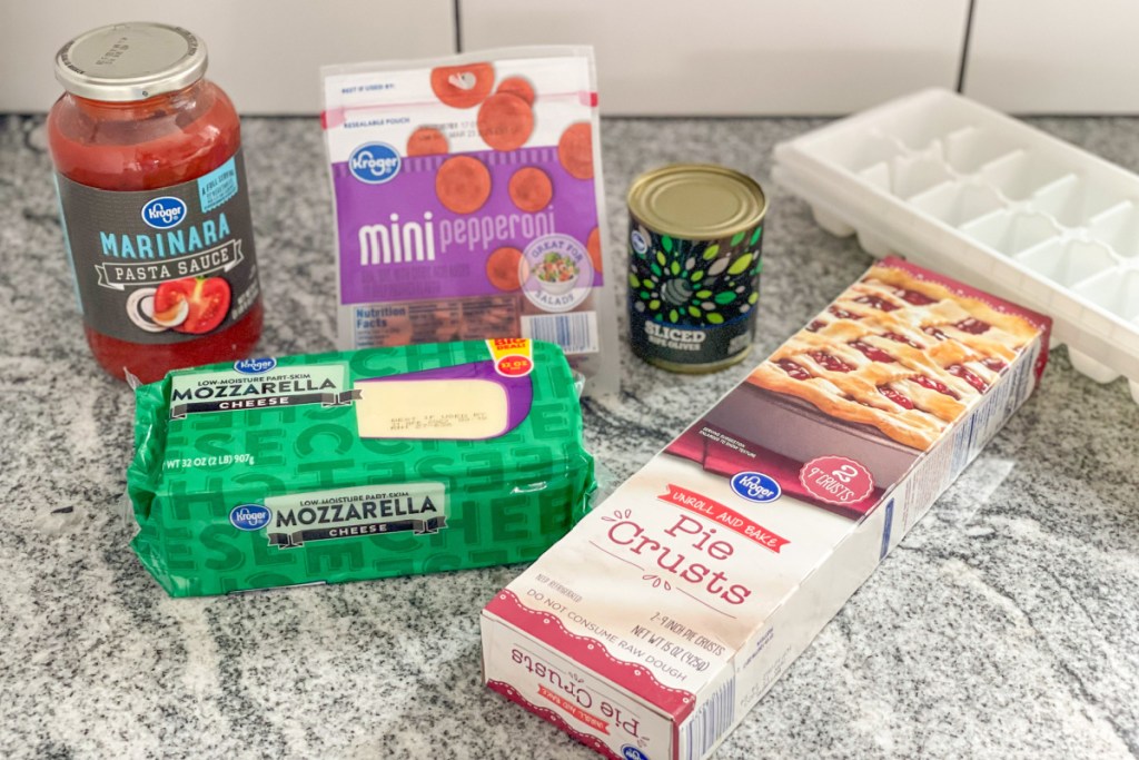 pizza bite ingredients on a counter