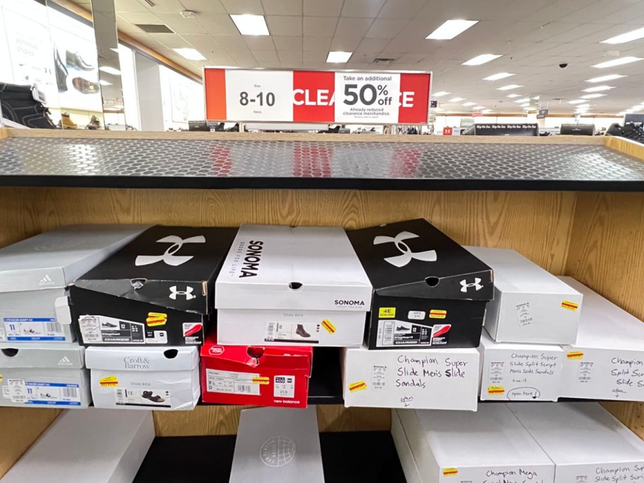 clearance shoes on shelf in kohls store