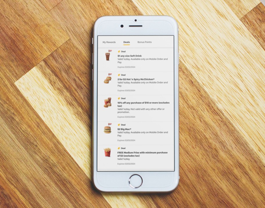 Deals on the McDonalds app, one of the best free food apps