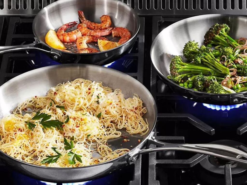 stainless steel pans on stove