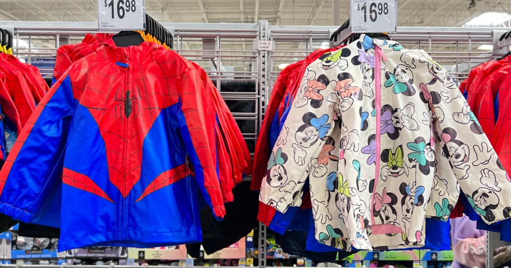 Sams Club kids Minnie Mouse and Spider-Man Rain Jackets