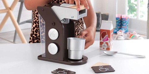 KidKraft Wooden Espresso Coffee Maker Set Just $13 on Amazon or Walmart.online (Reg. $25) | Includes Realistic Coffee Pods