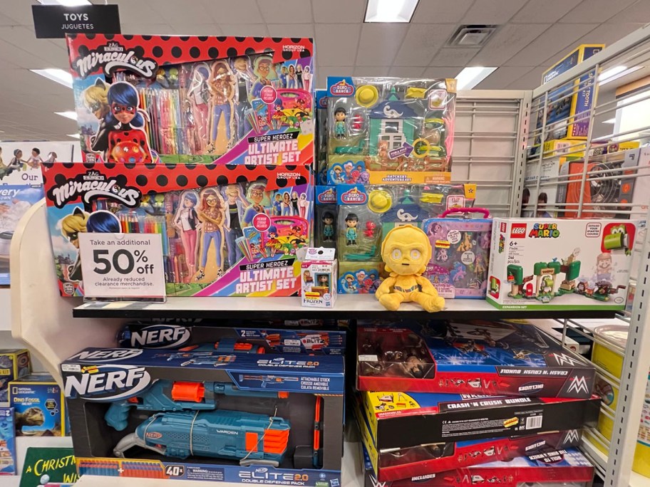 clearance toys on shelf at kohls store