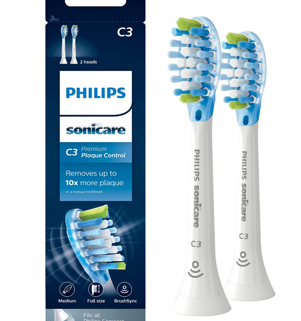 stock image of philips sonicare replacement heads in and out of packaging