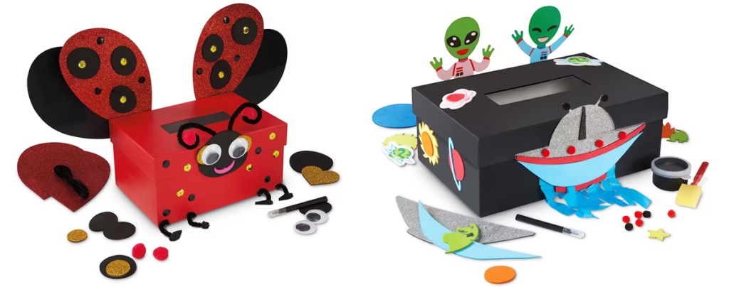 ladybug and alien Valentine's Day mailbox craft kits