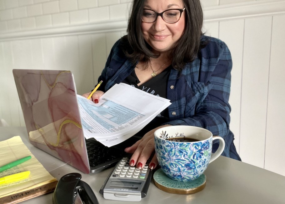 A woman doing her taxes