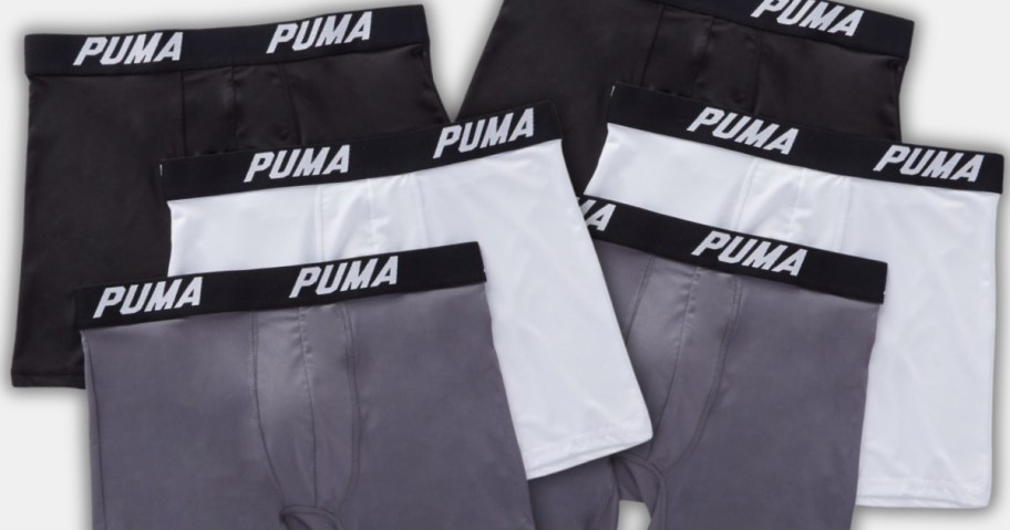 grey, white, and black men's PUMA boxer briefs