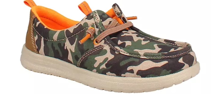 a kids camo print canvas slip on shoe