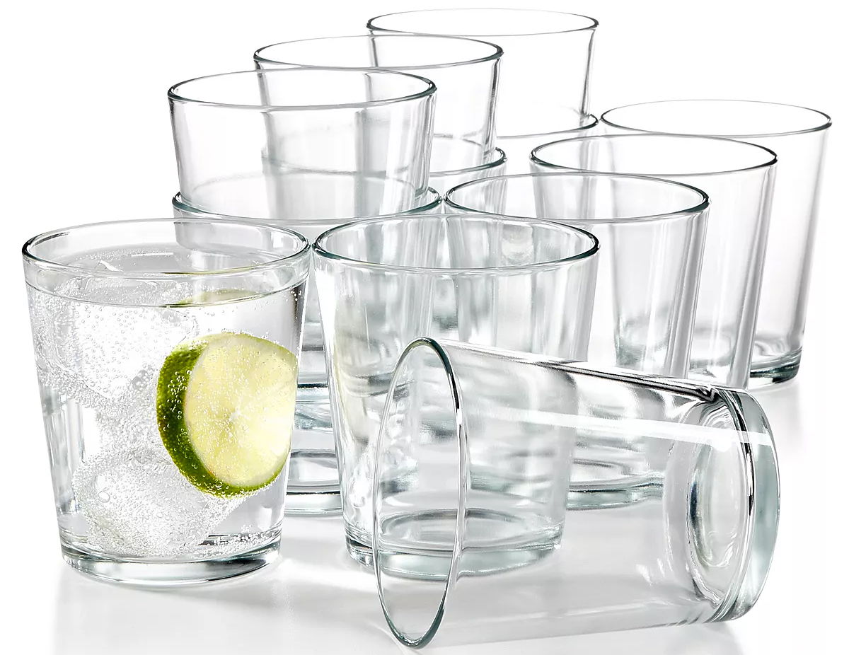 set of 12 short glass tumblers