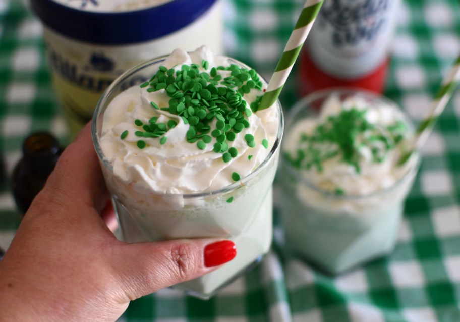 Hand holding a McDonald's Mint Shake Recipe