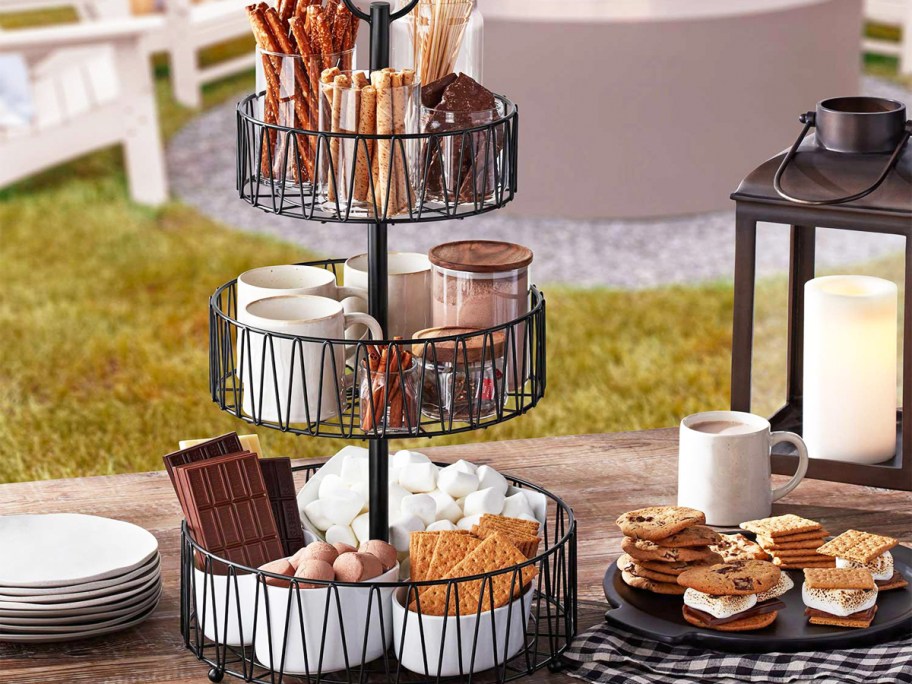 smores supplies in tiered basket