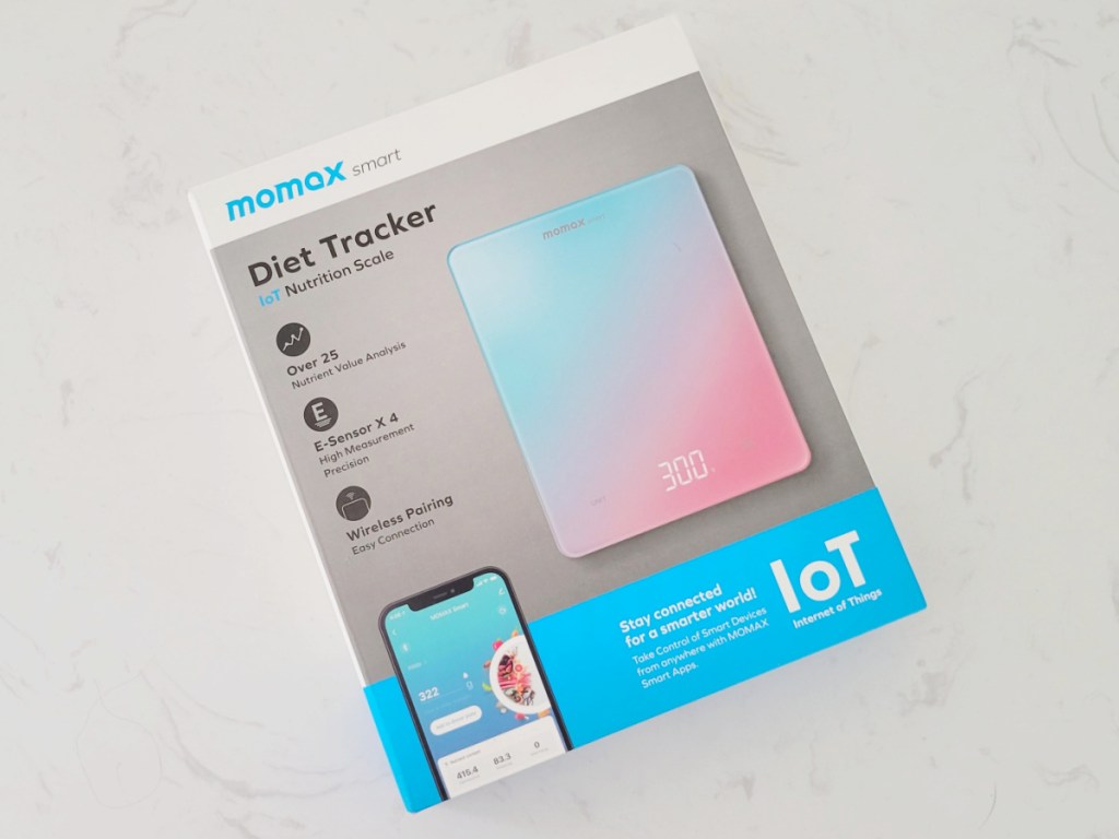 momax diet tracker box lying on white countertop