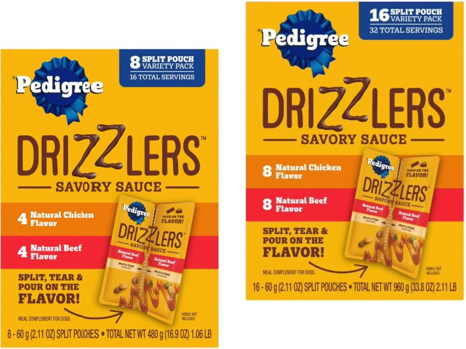 Stock imagess of 8 and 16-count Pedigree drizzlers