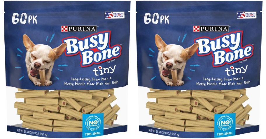 two Purina Busy Bone Long-Lasting Real Meat Tiny Dog Treats stock images