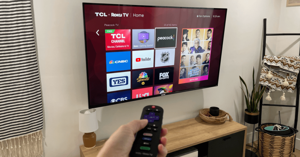 TCL Roku enables smart tv mounted in living room