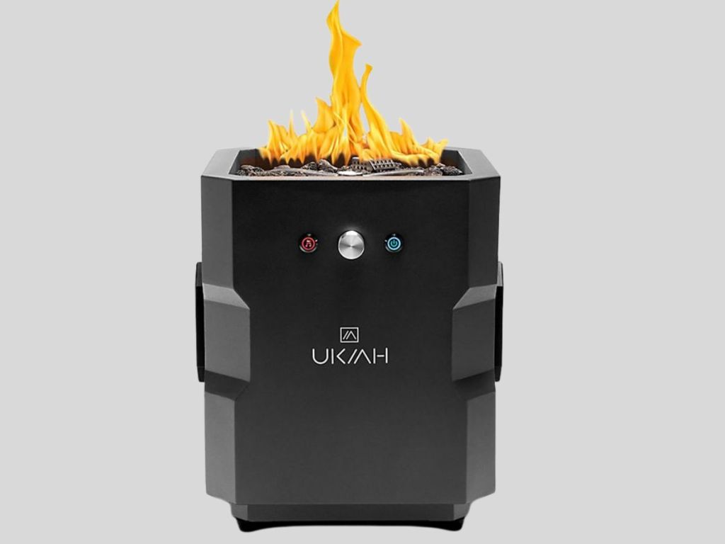 Ukiah firepit speaker wtih flame onlineing out of the firepit